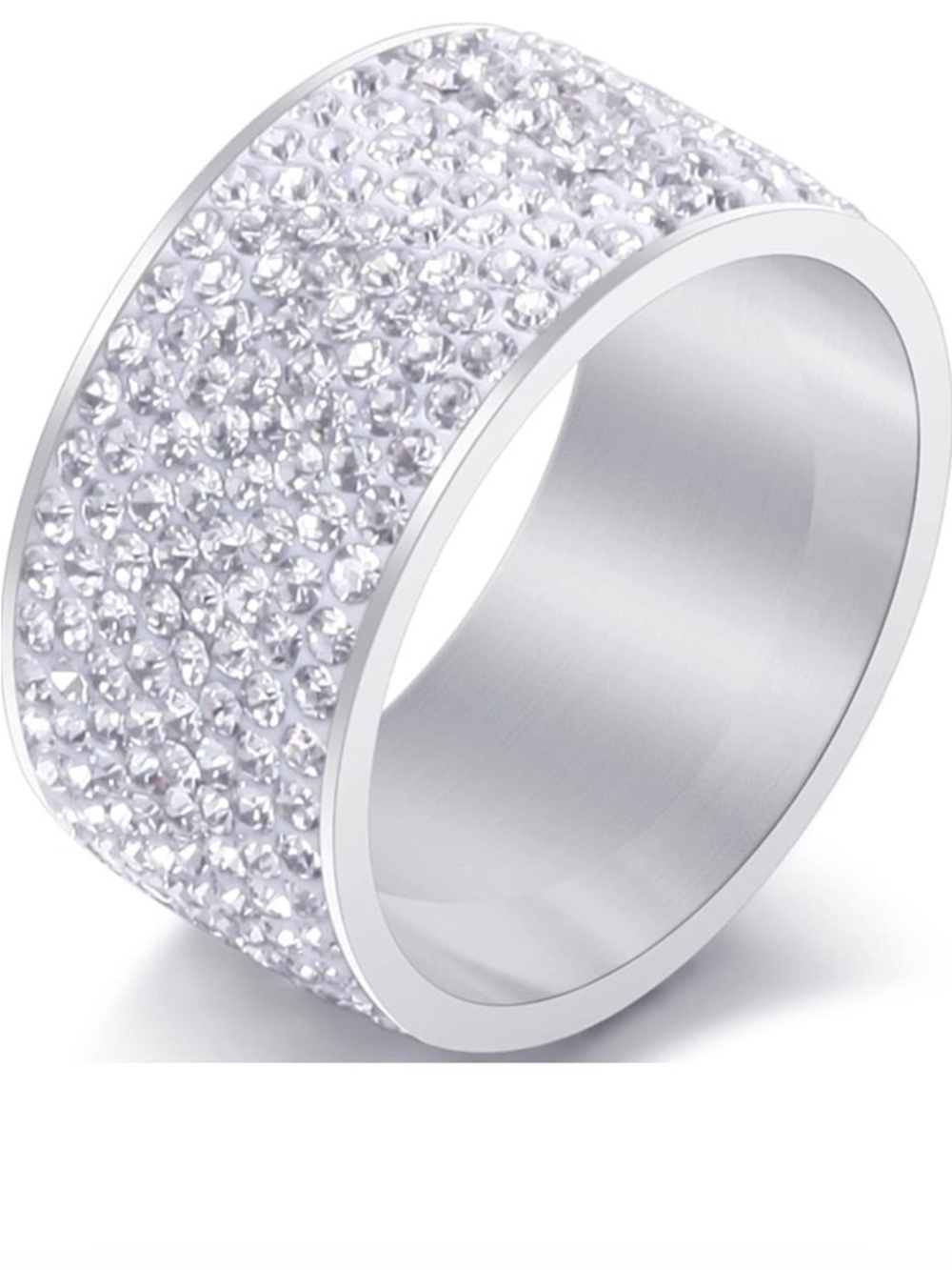 NWT Stainless Steel CZ Pave Wide Band Ring. Size 11.